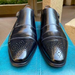 MEZLAN 1968 Midnight Blue/Black Medallion Cap Top Monk Strap - 10.5